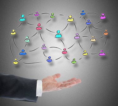 Bir yandan gri arka plan üzerinde levitating sosyal ağ kavramı