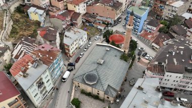 Bayburt Great Mosque was built in the 13th century during the Anatolian Seljuk period. A photo of the mosque taken with a drone.
