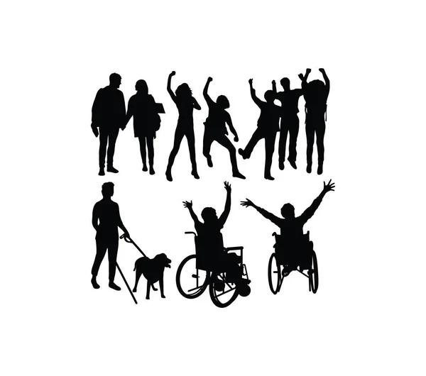 Happy Enthusiastic People Activities Silhouettes Art Vector Design — ストックベクタ