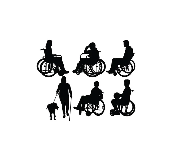Silhuetas Uma Pessoa Com Deficiência Uma Cadeira Rodas Design Vetores —  Vetores de Stock