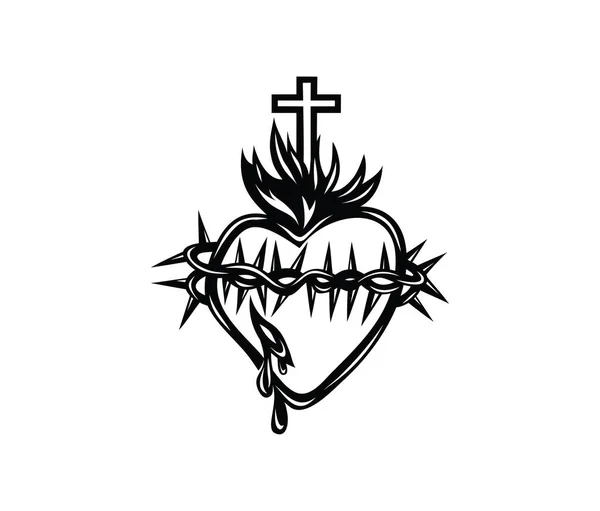 十字架とイエスの神聖な心 アートベクトルのデザイン — ストックベクタ