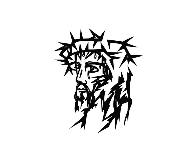 Het Gezicht Van Heer Jezus Met Doornen Kunst Vector Ontwerp — Stockvector