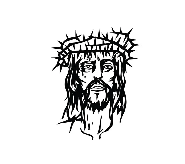 Jesus Face Αγκάθια Τέχνη Διάνυσμα Σχεδιασμό — Διανυσματικό Αρχείο