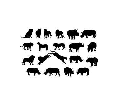 Aslan ve Gergedan Siluetleri, sanat vektör tasarımı