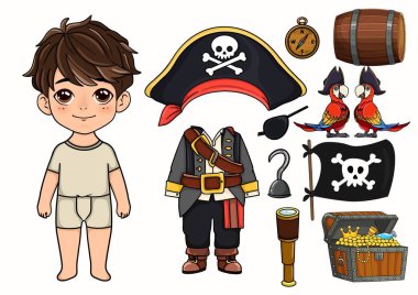 Giysileri olan kağıt bebek. 