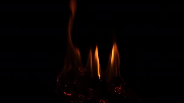 Close Burning Paper Fire Element Isolated Black Background Flame Stream — Stockvideo