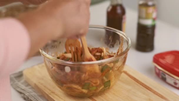 Кроки Кроком Щоб Зробити Маринування Свинини Легкою Корейською Кухнею Додати — стокове відео