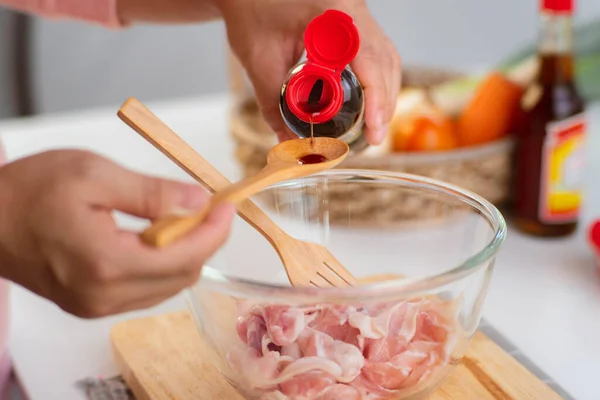 Кроки Кроком Щоб Зробити Маринування Свинини Легкою Корейською Кухнею Додати — стокове фото