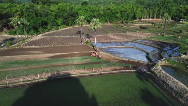 Vue Aérienne Tracteur Dans Champ Labourant Terrain Vue Ensemencement Agriculteur — Video