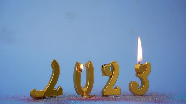Праздничный Фон Новым Годом Золотыми Зажженными Свечами Новый 2023 Год — стоковое видео
