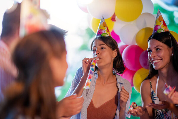 Party,people, holidays, celebration and happiness concept.Birthday party.