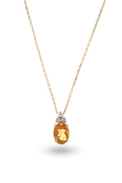 Colier Aur Diamante Citrină Izolat Alb — Fotografie, imagine de stoc