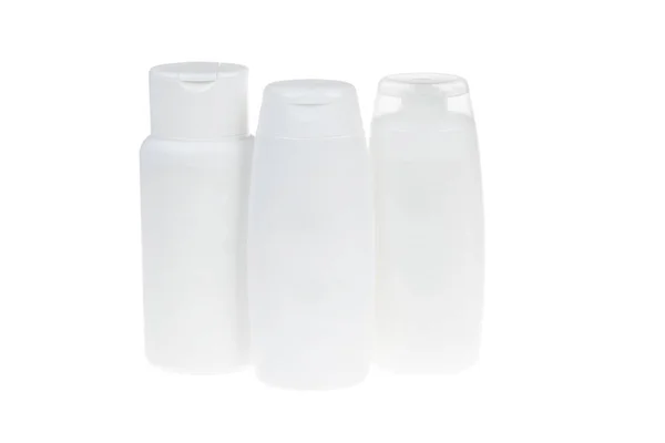 Frascos Brancos Recipientes Cosméticos Isolados Branco Conjunto Produtos Skincare Conceito — Fotografia de Stock
