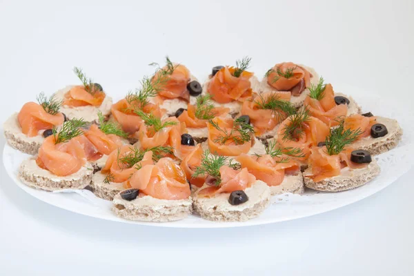 Party Platter Bite Size Smoked Salmon Appetisers — Stock Photo, Image
