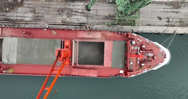 Loading Dry Cargo Ship Wheat Cranes Port Aerial View Loading — Stock Video
