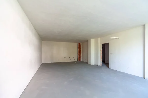 Новая Пустая Комната Стадии Строительства Стены Гипса Новый Дом Бетонные — стоковое фото