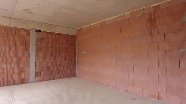Chambre Inachevée Intérieur Bâtiment Construction Murs Rouges Brique Nouvelle Maison — Video