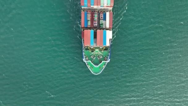 Large Container Ship Sea Top View Cargo Container Ship Vessel — Wideo stockowe