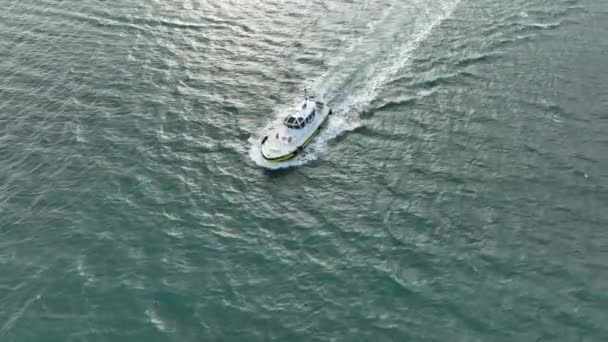 Barca Pilota Che Schianta Tra Onde Andando Una Nave Carico — Video Stock