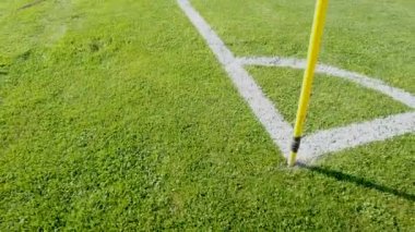 Corner pitch. Soccer, Football field grass. Close up of the lines and grass on a soccer pitch.