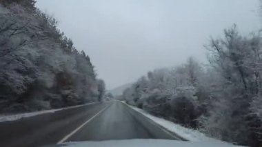 Ön camdan bakmak, kışın yolda araba kullanmak. Şiddetli kar yağışıweather condition