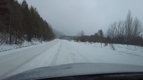 Conduzir Neve Inverno Vista Através Pára Brisas Inverno — Vídeo de Stock