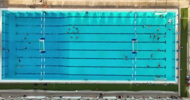 Widok Góry Publiczny Basen Piłka Wodna Ćwiczy Praktyka Pływania Artystycznego — Wideo stockowe