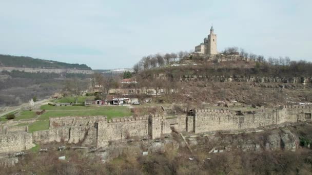 Luchtfoto Van Tsarevets Fort Veliko Tarnovo Bulgarije Hoofdstad Van Het — Stockvideo