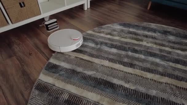 Staubsaugerroboter Hause Staubsaugroboter Modernen Wohnzimmer Intelligente Reinigungstechnologie — Stockvideo