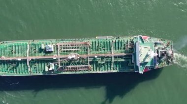 Aerial view of big oil, chemical tanker sails. Tanker ship logistic and transportation business oil and gas industry.