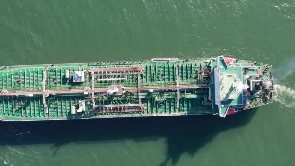 Aerial View Big Oil Chemical Tanker Sails Tanker Ship Logistic — Video Stock