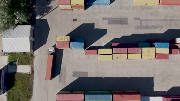 Aerial Footage Port Container Terminal Industrial Cargo Harbor Truck — Vídeos de Stock