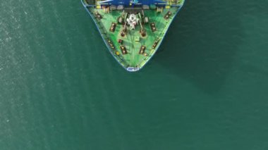 Large container ship at sea -Top down view. Aerial top view of cargo container ship vessel import export container sailing.