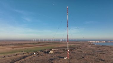 High telecommunication antenna tower. Radio military tower