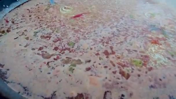 Faire Cuire Paella Avec Des Crevettes Des Moules Riz Des — Video