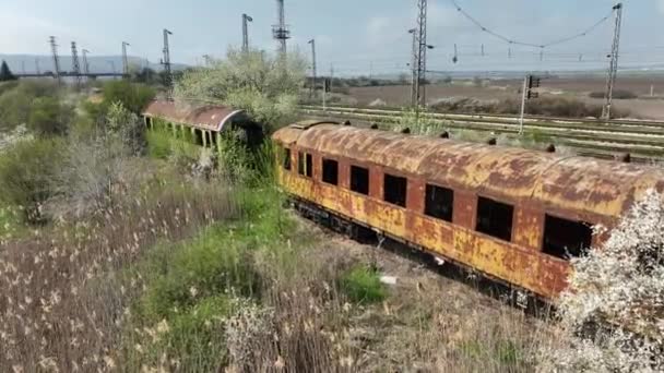 View Abandoned Old Railway Wagons Station Old Train Wagons — Stock Video