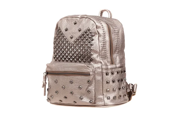Moderne Lederhandtasche Rucksack Isoliert Auf Weiß Modetasche — Stockfoto
