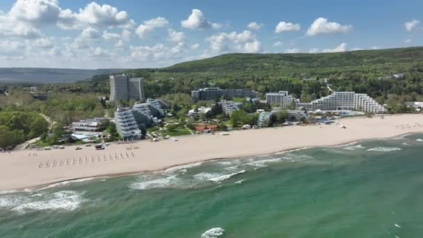 Luftaufnahme Vom Strand Und Den Hotels Albena Bulgarien Albena Ist — Stockvideo