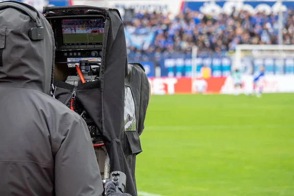 Camera Stadium Broadcasting Football Soccer Match — Stok fotoğraf