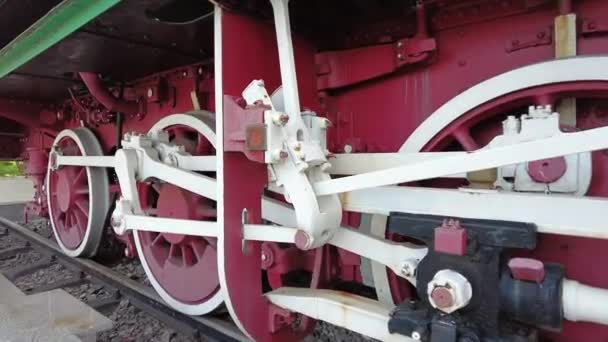 Close Velhas Rodas Locomotivas Vapor — Vídeo de Stock