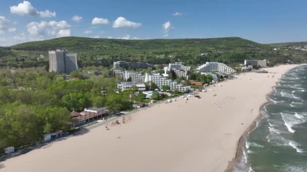 Vista Aérea Playa Hoteles Albena Bulgaria Albena Importante Complejo Del — Vídeo de stock