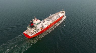 Aerial view of LPG gas ship. Gas carrier, gas tanker sailing in ocean clipart