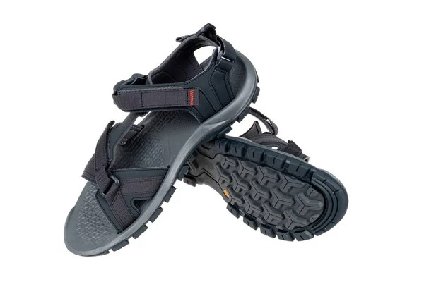 Male Black Sandals Isolated White — Stock Photo, Image