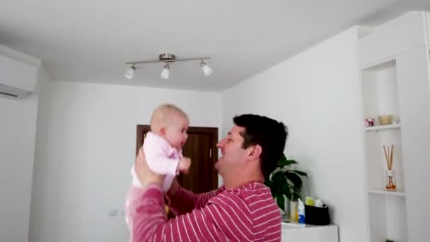 Happy Father Playing Little Baby Home Family Fatherhood Concept — Stock Video