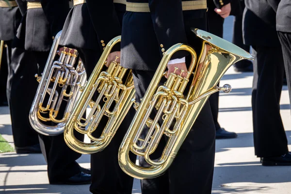 Orquestra Naval Com Tubas Vista Tubas Orquestra Militar — Fotografia de Stock