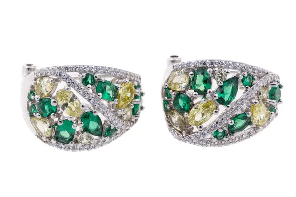 Brincos Diamante Isolados Brincos Bonitos Com Pedras Preciosas Cores Diferentes — Fotografia de Stock
