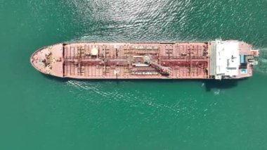 Aerial view of big oil, chemical tanker sails. Tanker ship logistic and transportation business oil and gas industry.