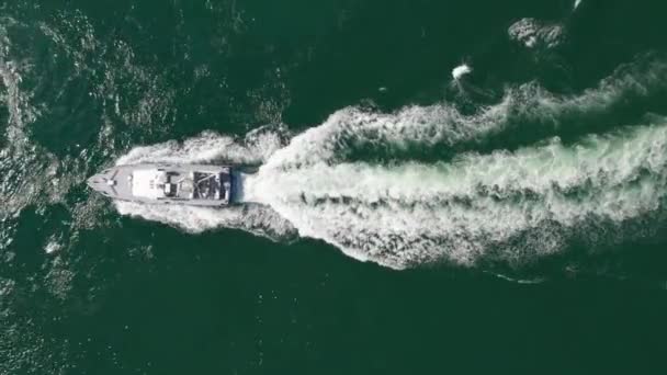 Aerial View Moving Motor Boat Sea Ocean Top View Sailing — Stock Video
