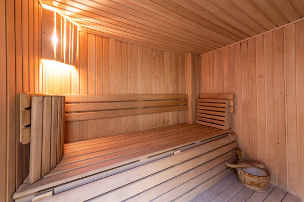 Standard wooden sauna room interior