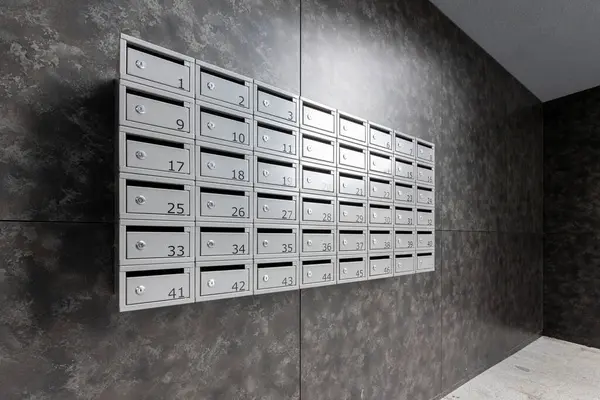 Many Post Boxes Modern Apartment Building Postage Boxes Apartment Complex — Stock Photo, Image